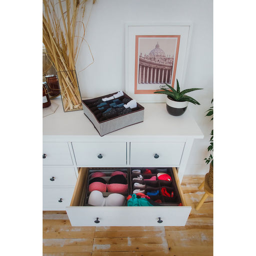 Органайзер для хранения белья Доляна Вилли, 18 ячеек, 353012 см, бело-коричневый  фото 6