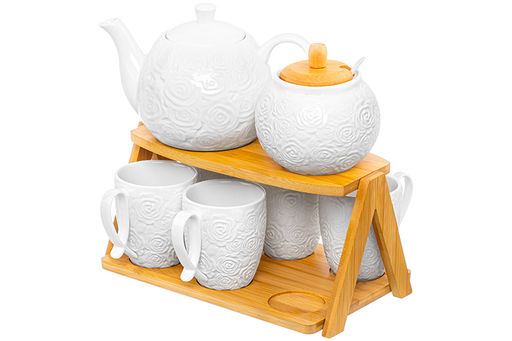 Набор - чайник + сахарница + 6 кружек Розы на бамбуковой подставке - Elan gallery фото 5