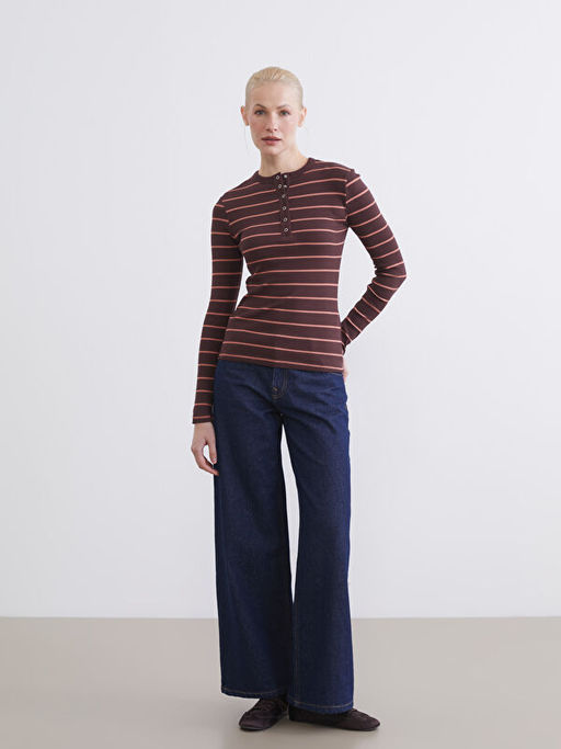 Bisiklet Yaka ?izgili Kad?n Body