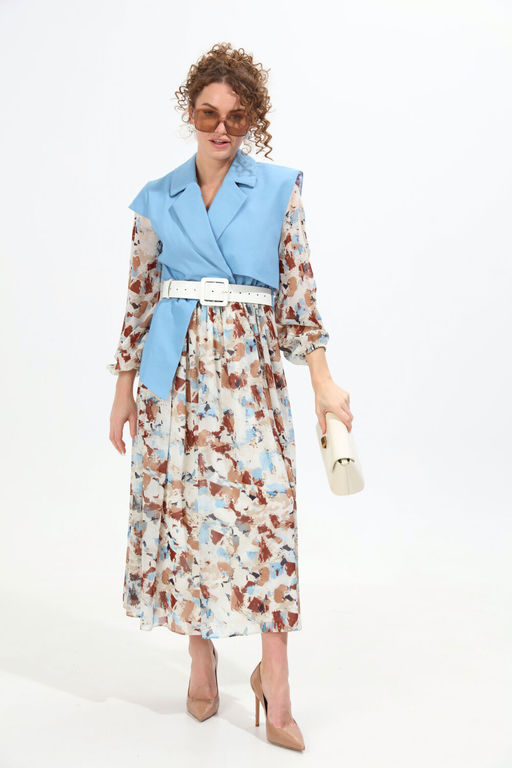 Платье NIKVA н904-4 голубой+акварель  фото 6