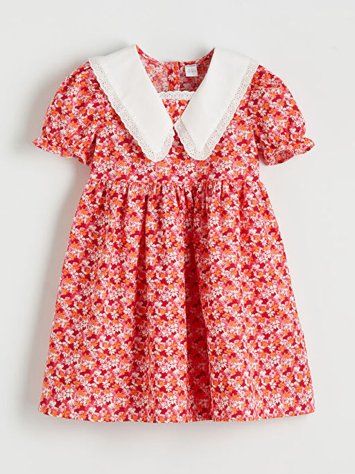 Bask?l? Keten G?r?n?ml? K?z ?ocuk Elbise