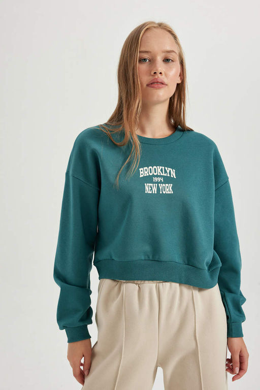 Толстый толстый свитшот Cool Oversize с круглым вырезом - Defacto фото 4