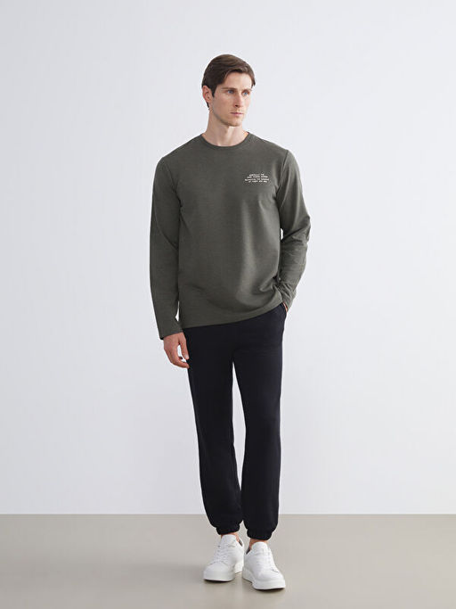 Bisiklet Yaka Bask?l? Erkek Sweatshirt