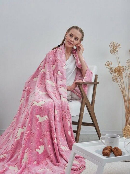 Покрывало-плед Единороги- светится в темноте!!! фланель-микрофибра 150*200 см. - Лен поволжья фото 3