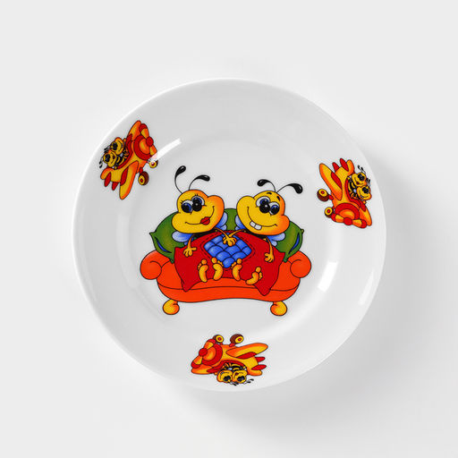 Тарелка детская Добрушский завод «Пчёлы», d=17 см, фарфор, белая, рисунок МИКС