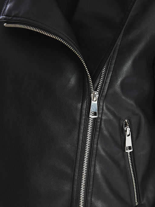 Biker Yaka Kad?n Deri G?r?n?ml? Ceket