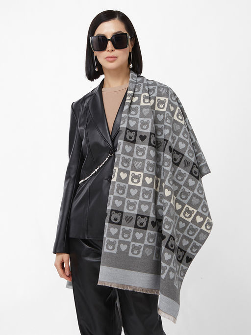 в составе ШЕРСТЬ и КАШЕМИР  Большой, мягкий, теплый двусторонний палантин с принтом. - Tantino фото 4