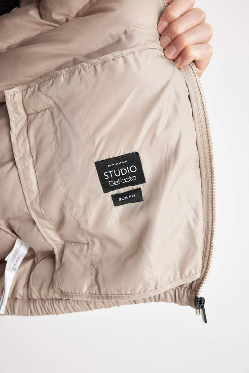 Облегающее водоотталкивающее пальто с капюшоном - Defacto фото 6