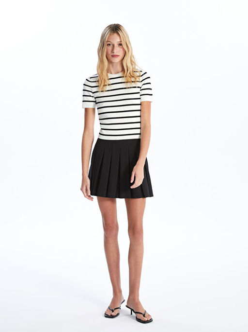 Bisiklet Yaka ?izgili K?sa Kollu Kad?n Triko Kazak - Waikiki фото 3