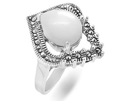 Кольцо из серебра марказит, перламутр, SL-AGA88