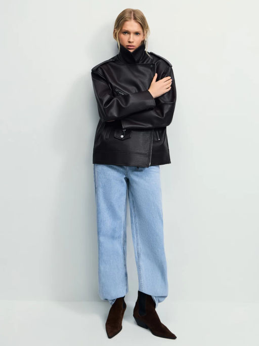 Куртка-косуха прямого силуэта из искусственной кожи / Zarina  фото 8