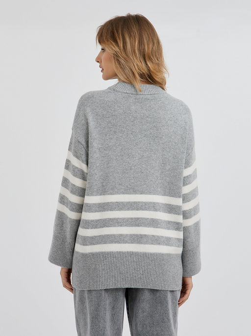 серый женский джемпер со спущенной линией плеча и с белыми полосками - Glenfield фото 6