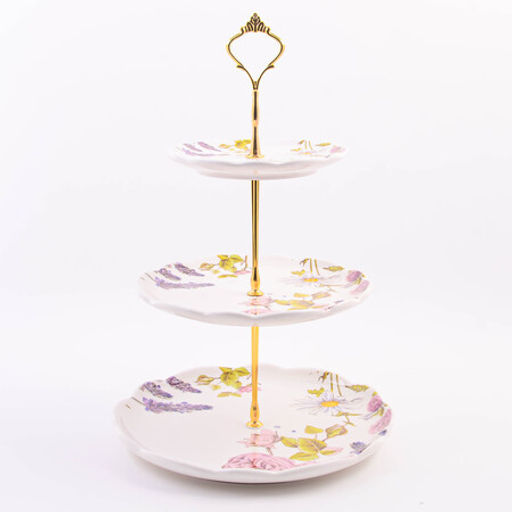 60265 Конфетница 3х-ярусная Розовый сад доломит LR (х16)