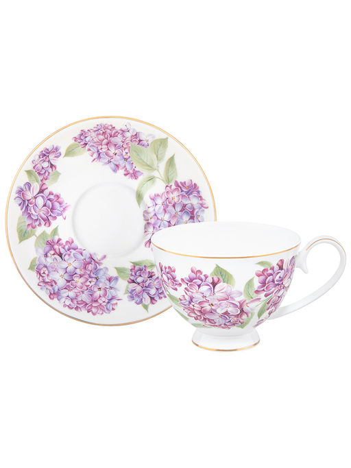 Чайная пара 2 пр. 300 мл 12,5*9,5*7 см "Сирень" на ножке, фарфор NEW BONE CHINA
