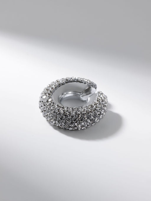 Цена за 2 шт. Серьги каффы Бублик, малые стразы, белые в серебре - Qf фото 2