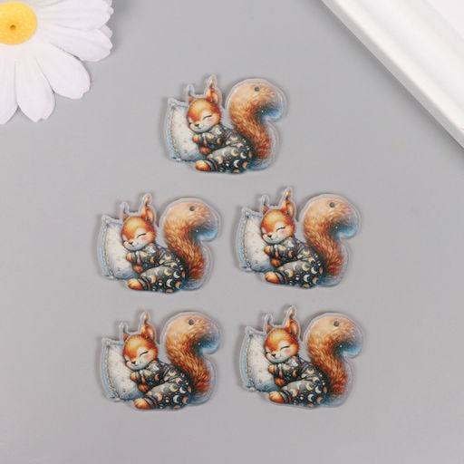 Цена за 5 шт. Декор для творчества акрил «Бельчонок в пижамке сладко спит на подушке», 2.9×3.4×0.3 см