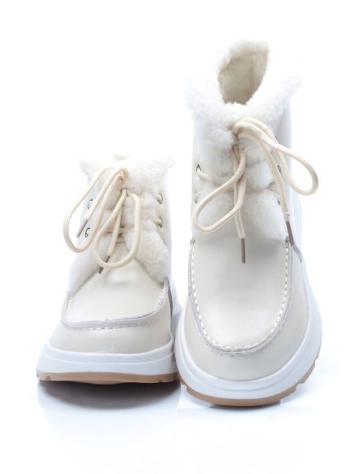 11-P2 BEIGE Ботинки зимние женские (натуральная кожа, нат. мех и шерсть)