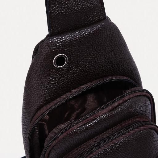 Сумка слинг мужская, искусственная кожа, отверстие для наушников, цвет коричневый - Simaland фото 7