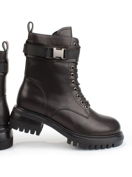 04-M2-592 BLACK Ботинки зимние женские (натуральная кожа, натуральный мех)