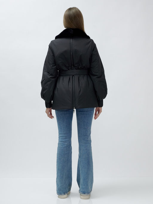 Полупальто зимнее женское с норкой люкс класса черного цвета 8632Ch - Mtforce фото 9