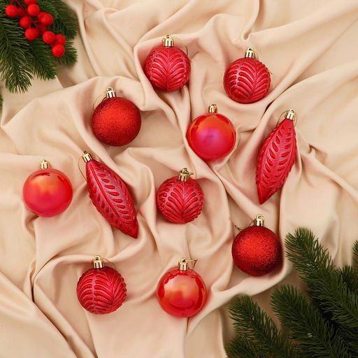 Ёлочные игрушки Мелодия, шары новогодние, набор 11 шт., красный