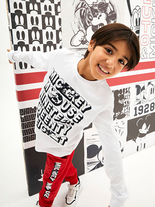 Bisiklet Yaka Mickey Mouse Bask?l? Uzun Kollu Erkek ?ocuk Sweatshirt ve E?ofman Alt? - Waikiki фото 2