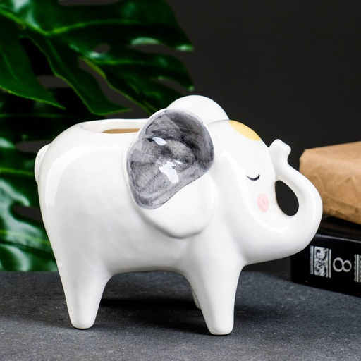 Декоративный горшок для цветов «Слон Платон», 500 мл, 15.5×8.5×12.5 см, керамический, белый