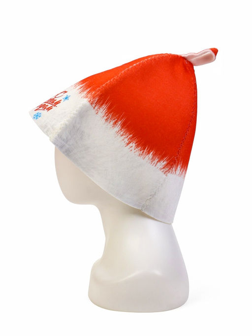 Набор для бани с принтом С новым годом!, 5 предметов: шапка, рукавица, тапочки, коврик, войлок, красный, Банная забава  фото 10