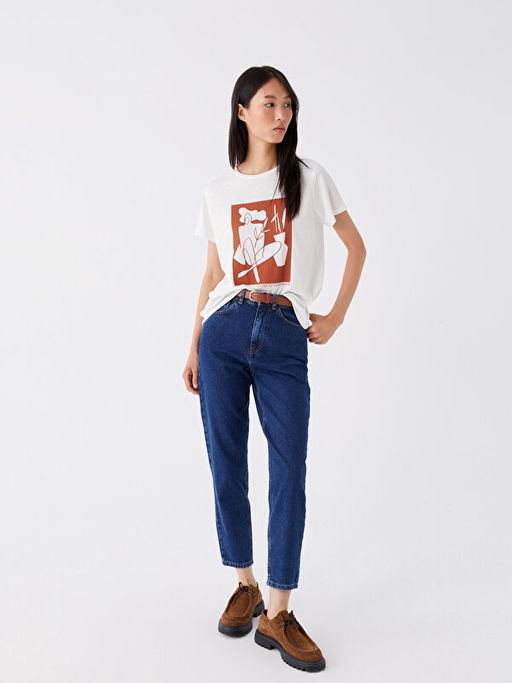 Beli Kemerli Mom Fit Kad?n Jean Pantolon