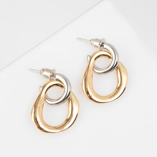 Серьги металл «Цепь» полукруг, звено, цвет серебро с золотом - Qf фото 2