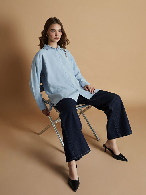 Oversize Modal Kar???ml? Kad?n G?mlek Tunik
