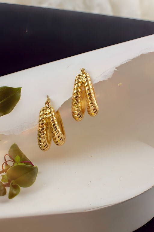 Серьги двойные кольца Рифленые + Подарок