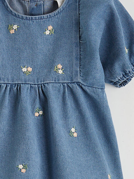 Bisiklet Yaka ?i?ekli K?z Bebek Jean Elbise