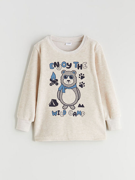 Kadife Bask?l? Erkek ?ocuk Pijama Tak?m?