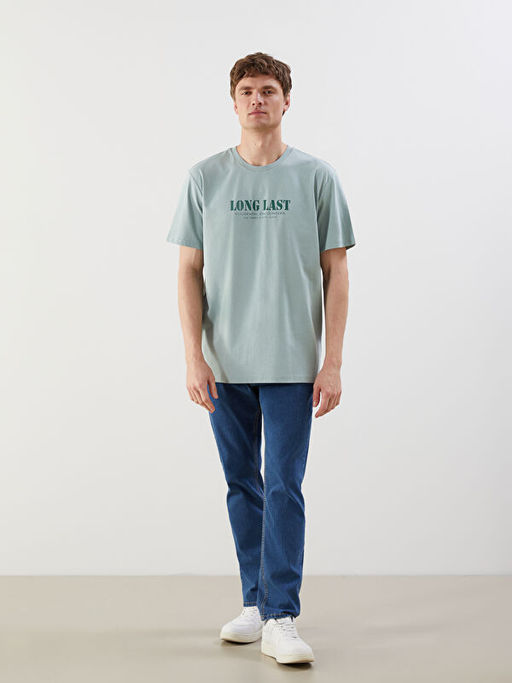 Bisiklet Yaka Bask?l? Penye Erkek Ti??rt