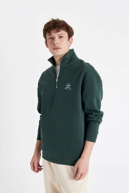 Толстовка с воротником-стойкой и молнией Comfort Fit с принтом - Defacto фото 3