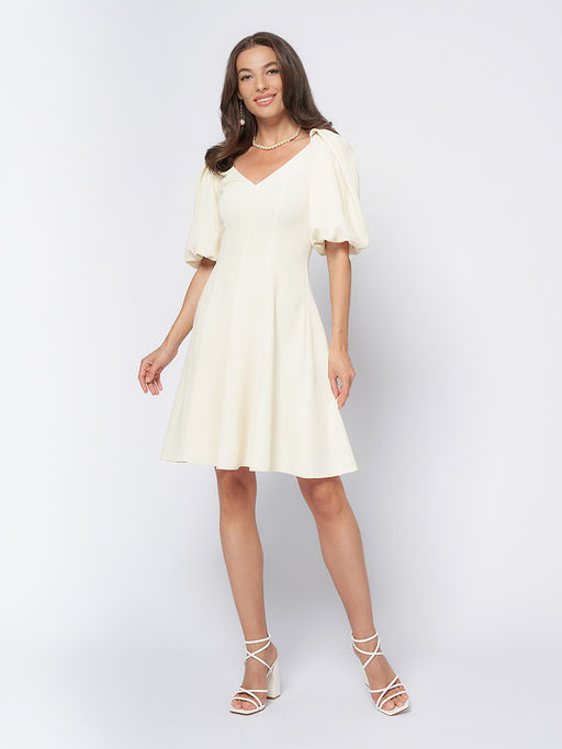 Платье ванильного цвета длины мини с объемными рукавами - 1001dress фото 2