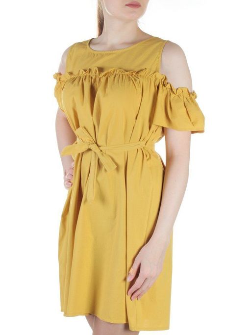 827 YELLOW Платье хлопковое с поясом Fashion