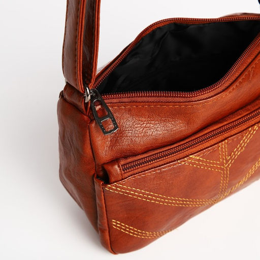 Сумка женская кросс-боди на молнии, 19×9×14 см, со стёжкой, коричневая