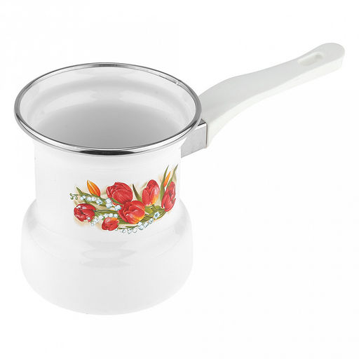 "Ласковый май" Кофеварка эмалированная 0,4л, д9см, h10см, пластмассовая фиксированная ручка, нержавеющий ободок (Россия)