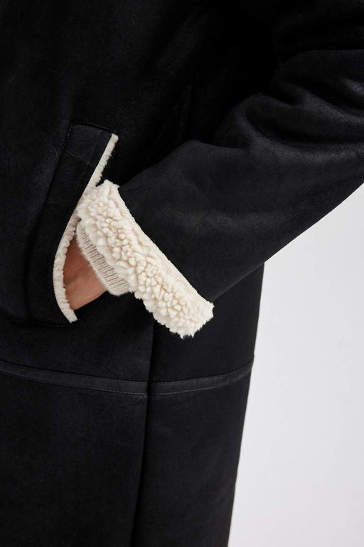 Парка замшевого пальто стандартного кроя с плюшевой подкладкой - Defacto фото 9