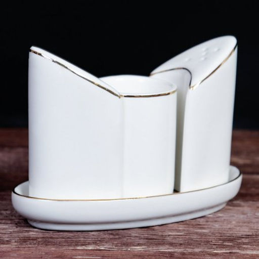 Набор для специй 4 предмета белый А / FY203004 /уп 48/ Золотая отводка Костяной - Галеонтрейд фото 3