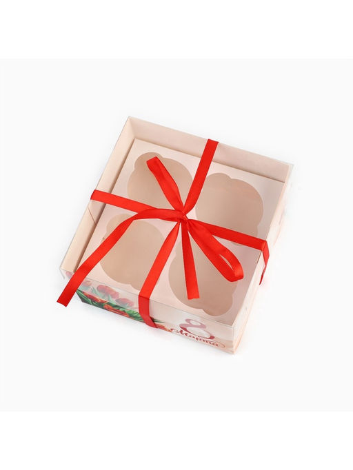 Цена за 5 шт. Коробка для капкейка 8 марта, 16?16?10 см