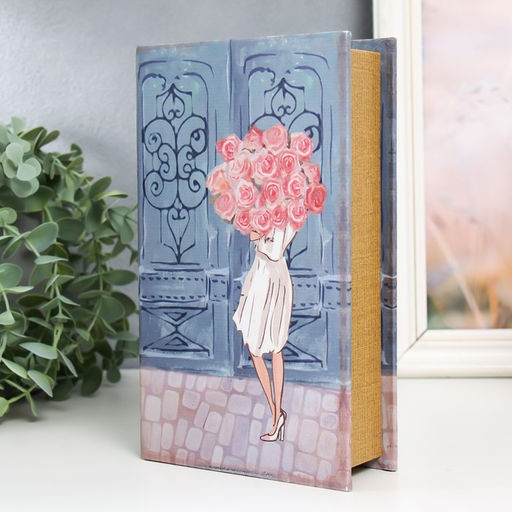 Шкатулка книга-сейф «Девушка с букетом», дерево, искусственная кожа, 21×13×5 см