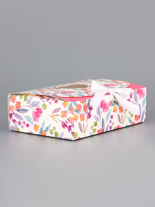 Цена за 5 шт. Подарочная коробка сборная с окном Розовые цветы, 16.5?11, 5?5 см