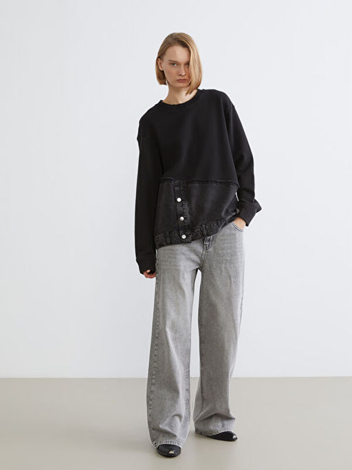 Bisiklet Yaka Oversize Kad?n Sweatshirt