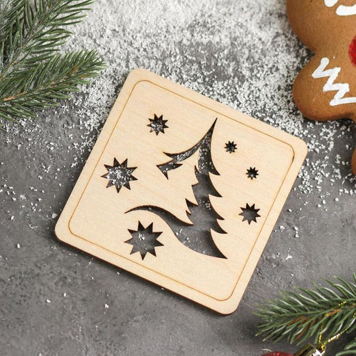 Цена за 3 шт. Подставка под горячее новогодняя Доляна Ёлочка и снежинки, 9?9 см, дерево