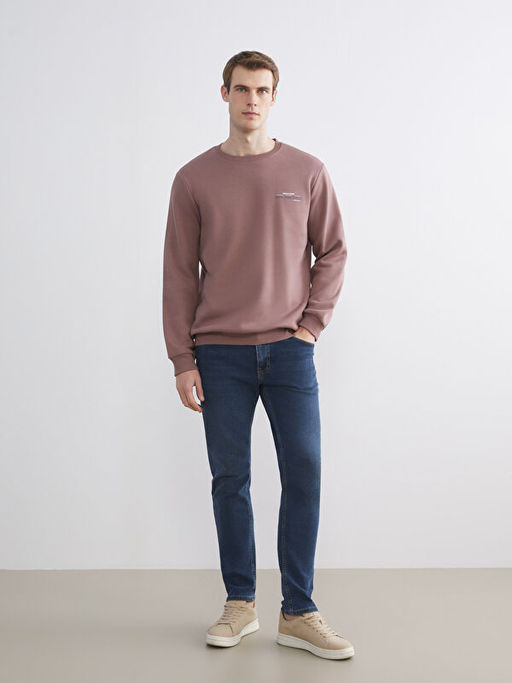 Bisiklet Yaka Bask?l? Erkek Sweatshirt