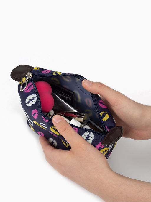 Косметичка простая на молнии, средний размер, с принтом, синяя