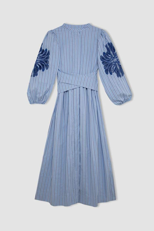 Платье макси из поплина с длинными рукавами и V-образным вырезом Lug Von Siga x DeFacto  фото 10